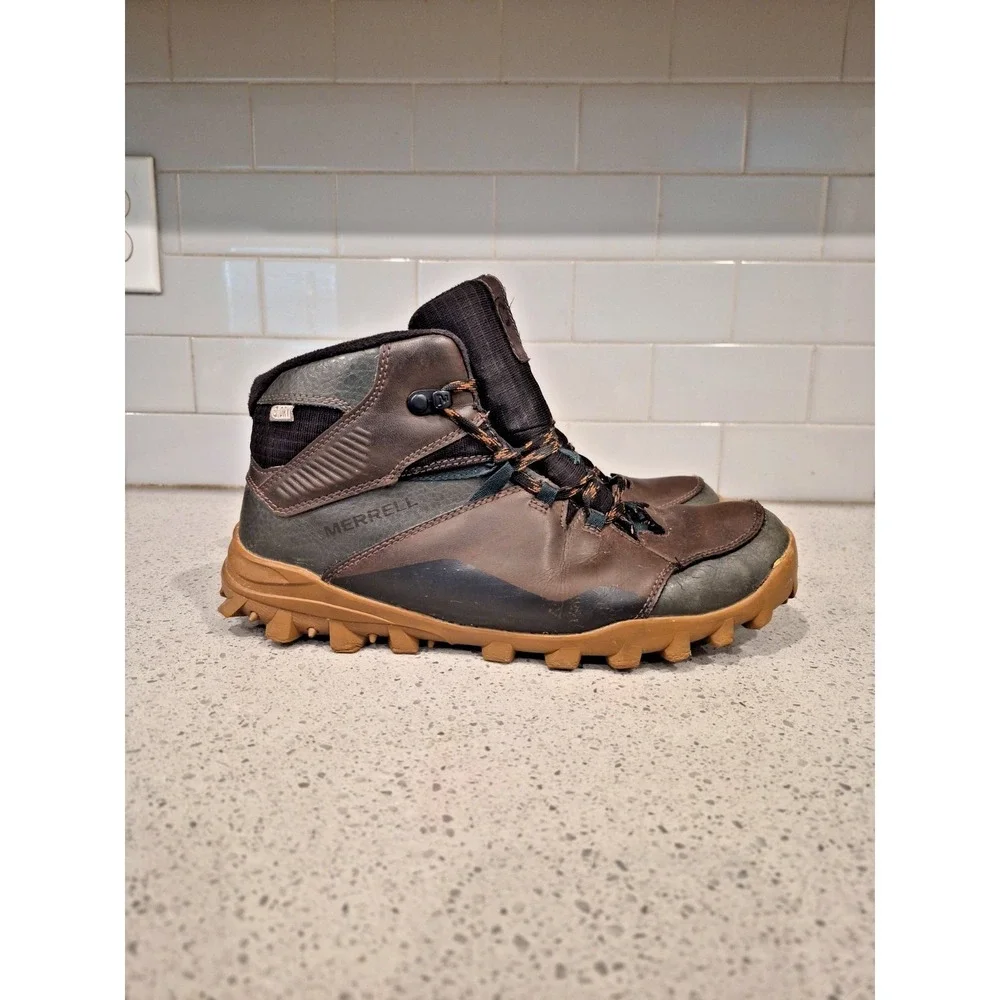Size 9 Men's Merrell Overlook 6 Ice+ Waterproof Snow Boots Black/Brown